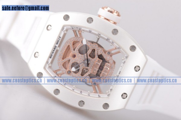 Richard Mille RM 52-01 Watch Rose Gold Skeleton White Rubber 1:1 Clone (V6F)